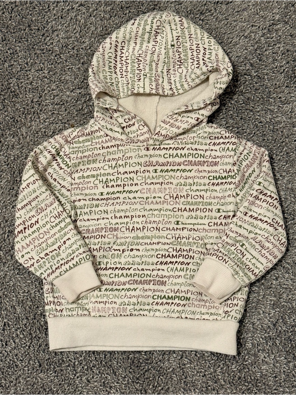 Champion Cream Hoodie with Multicolor Logo Print